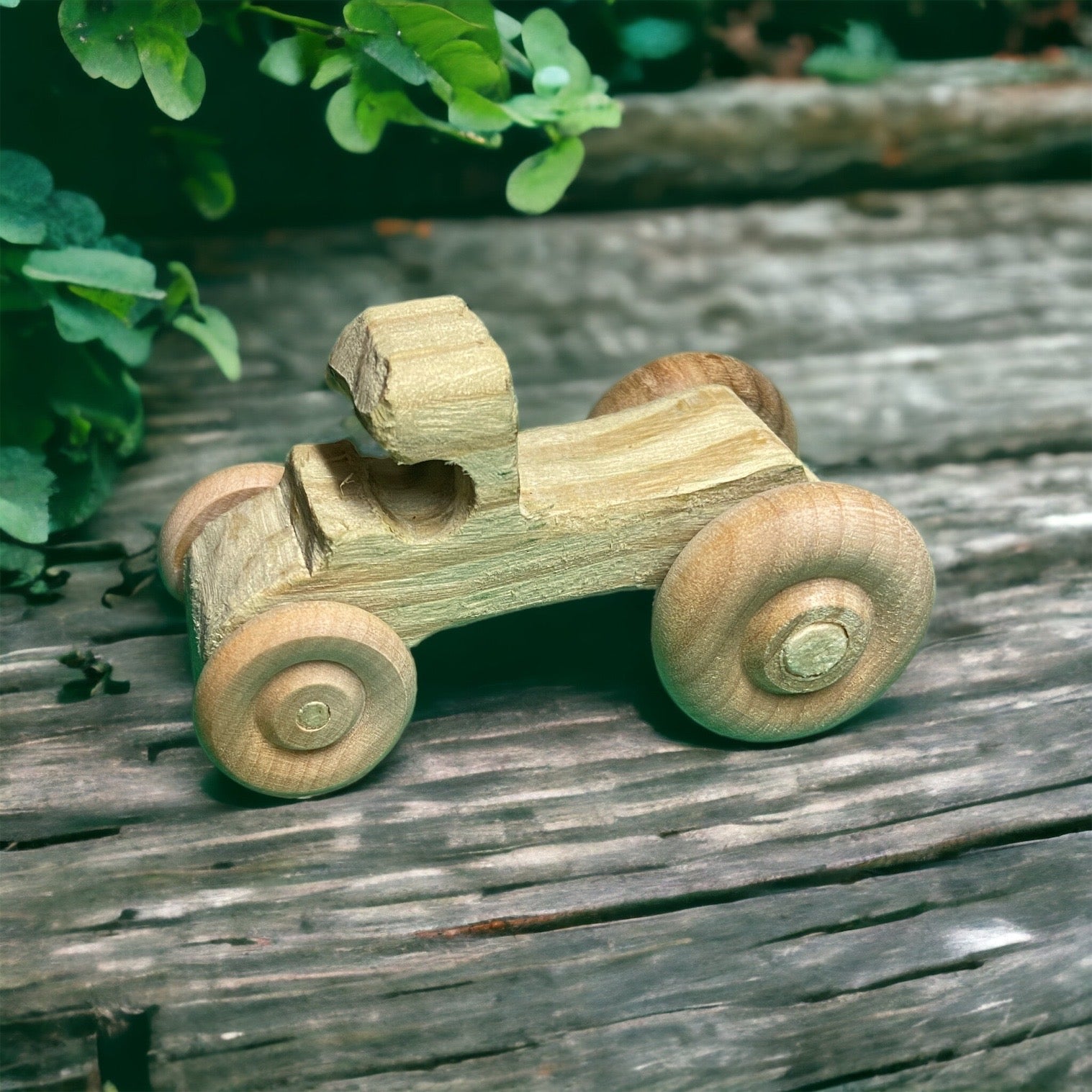 Wooden truck on a log