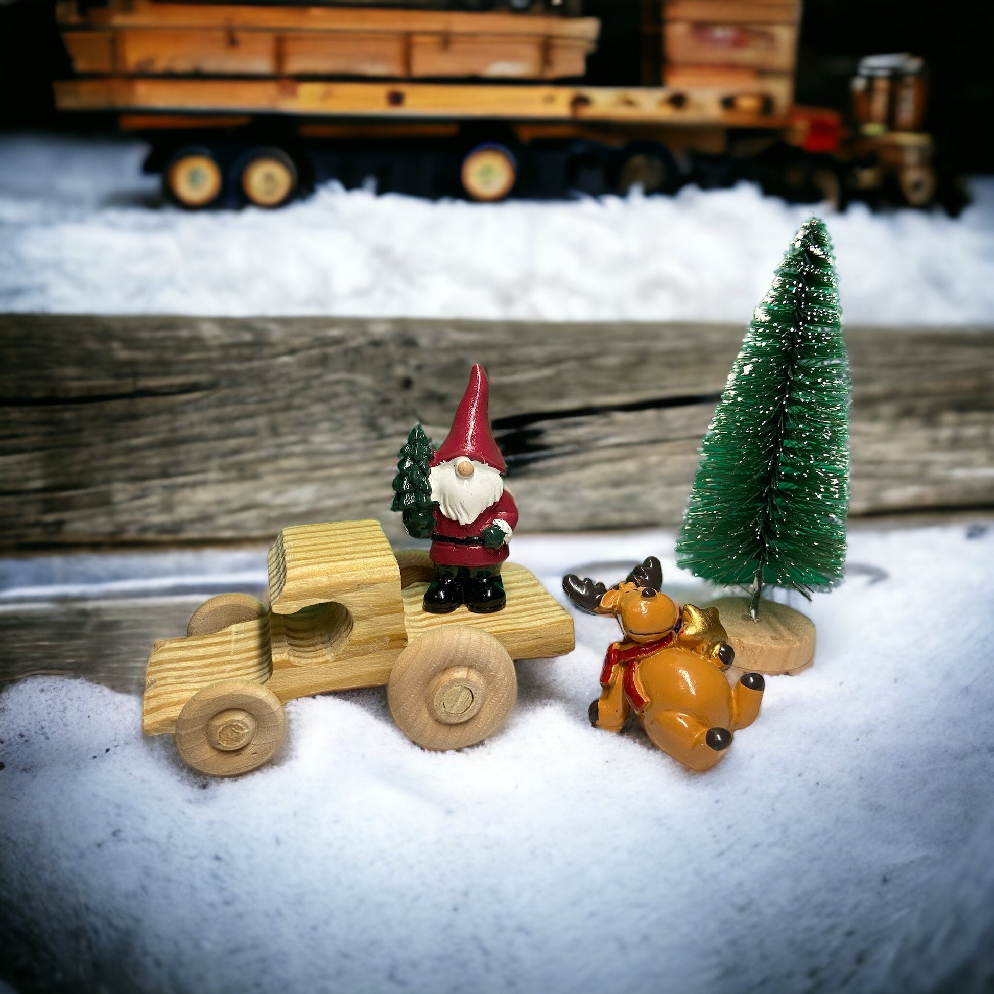 wooden truck with santa and reindeer