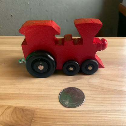 wooden train red engine