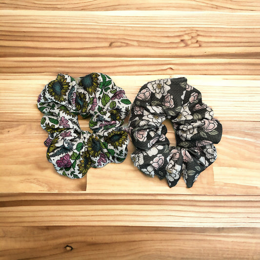 black and white floral scrunchies