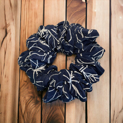 blue and white scrunchie