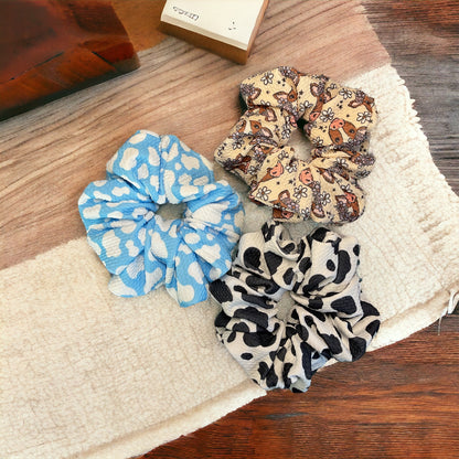 3 cow themed scrunchies 