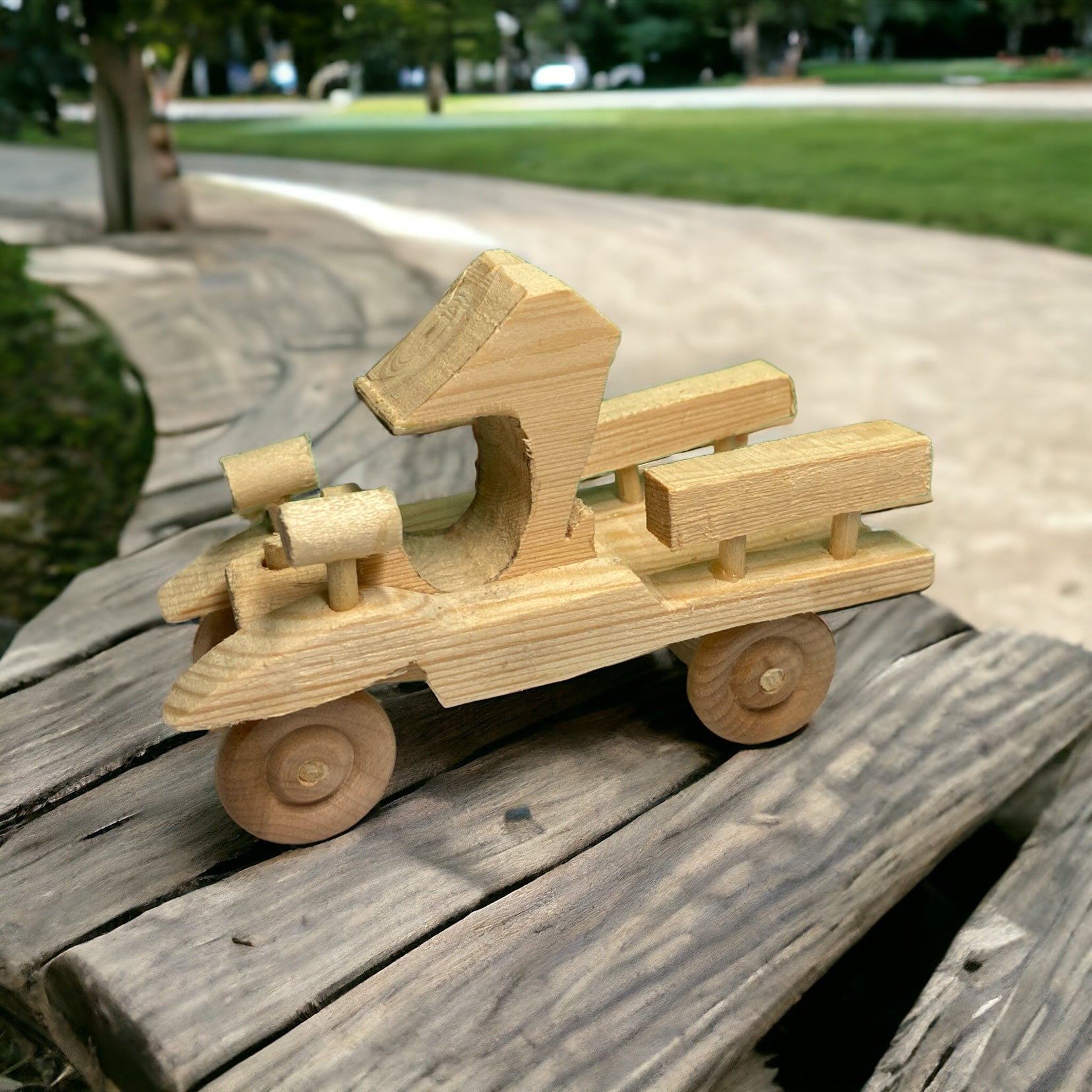 wooden truck on bench