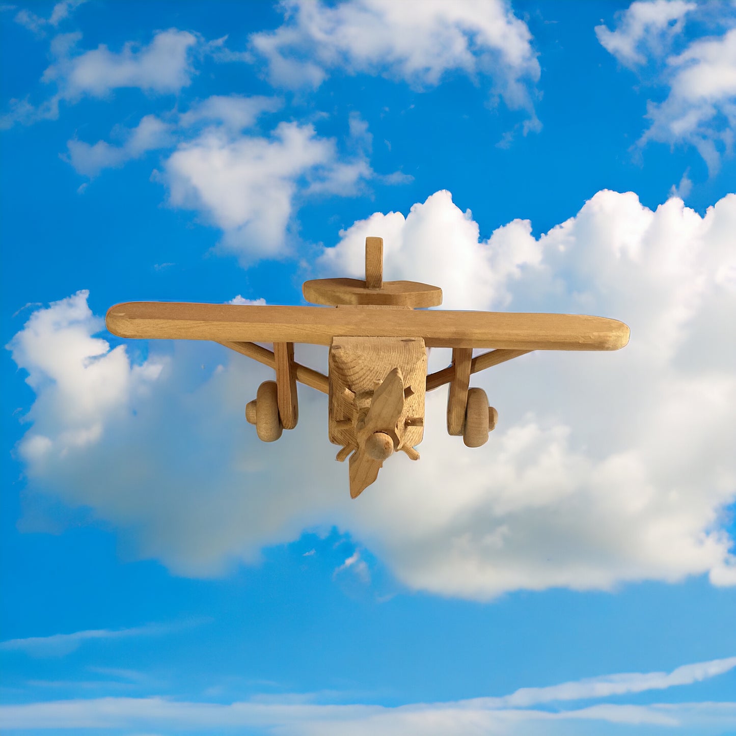 Wooden Airplane with sky background