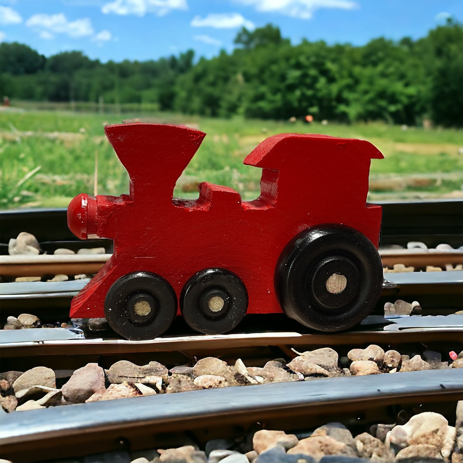 wooden train red engine