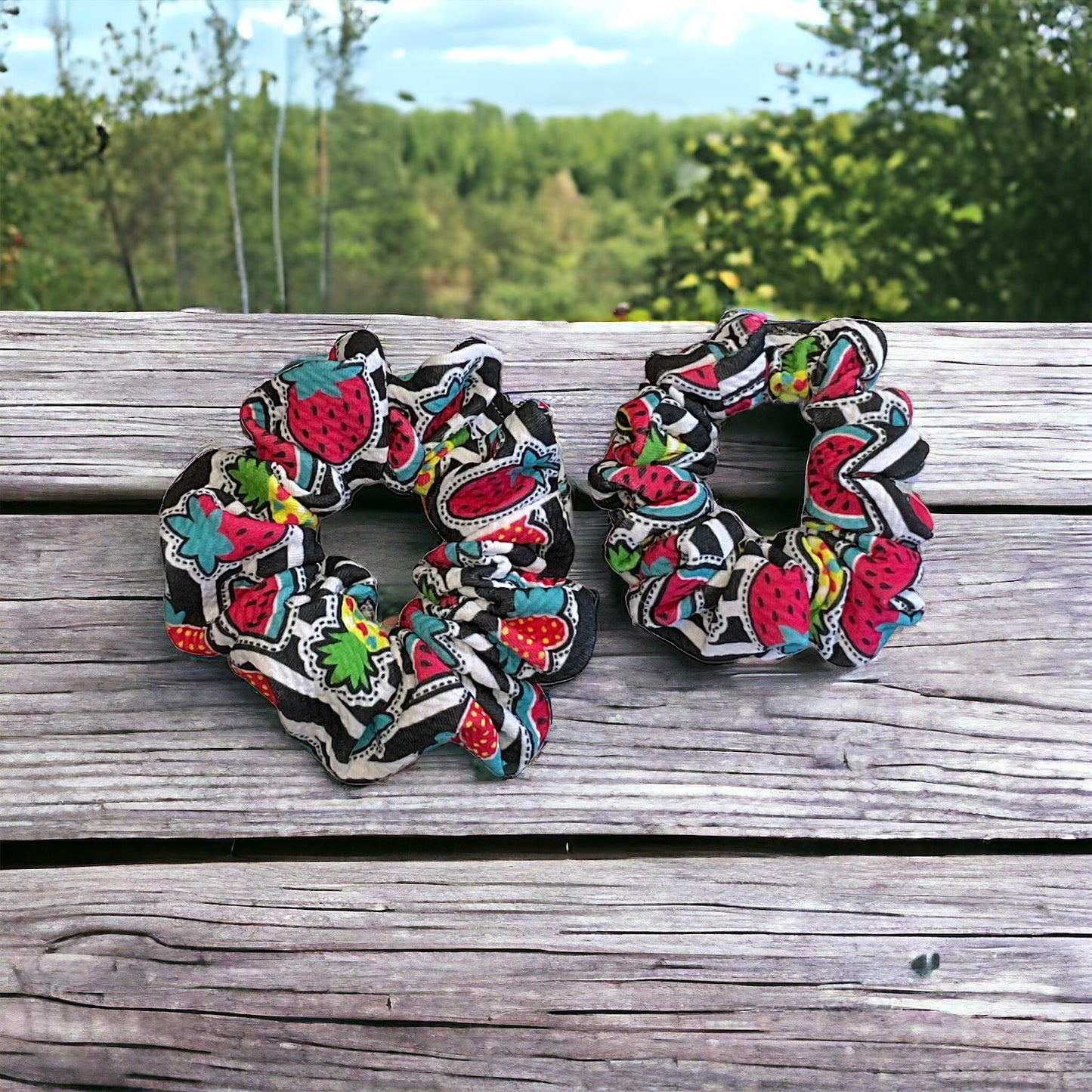 Colorful watermelon picnic scrunchies