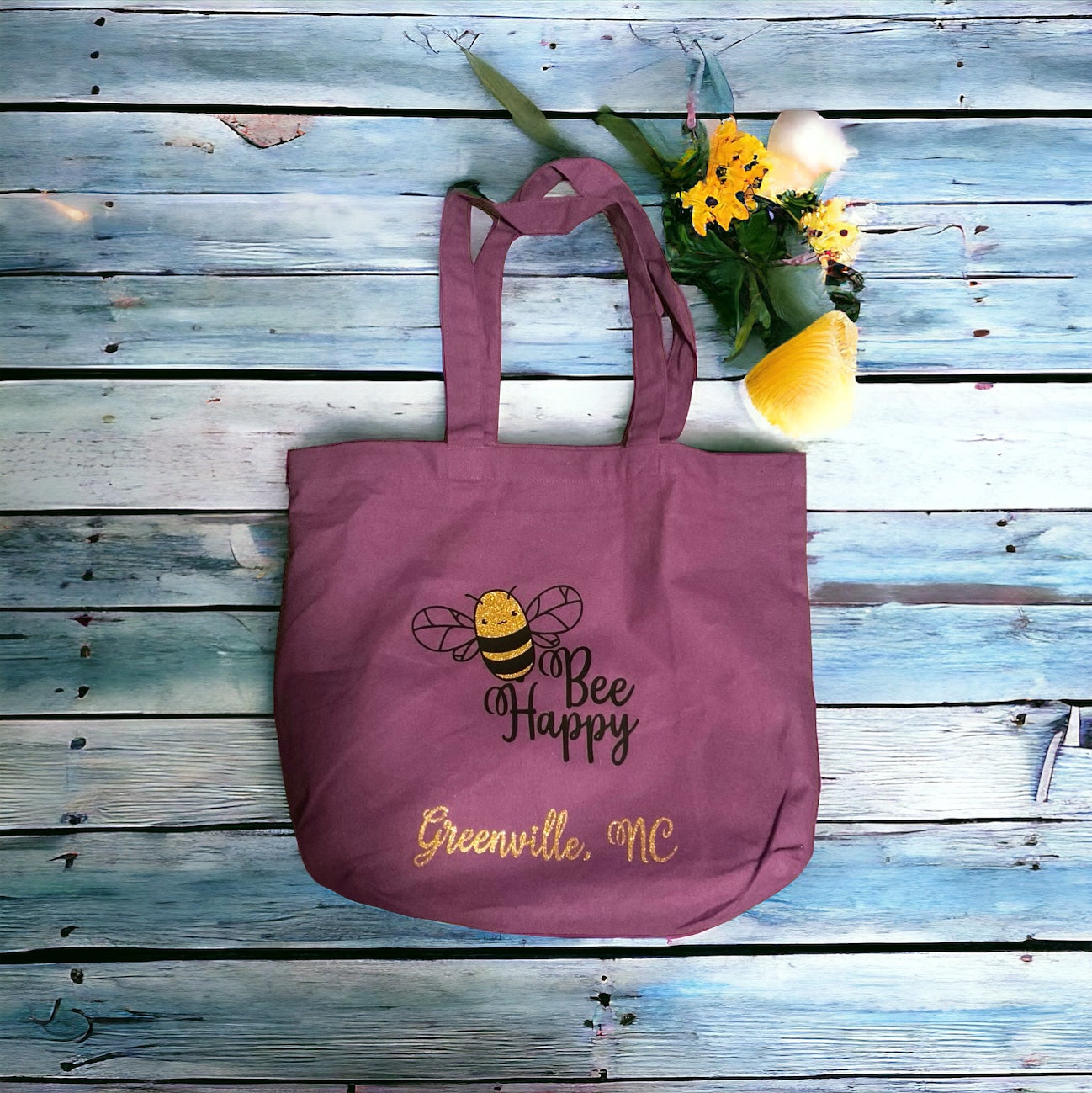 Purple tote bag with Bee design