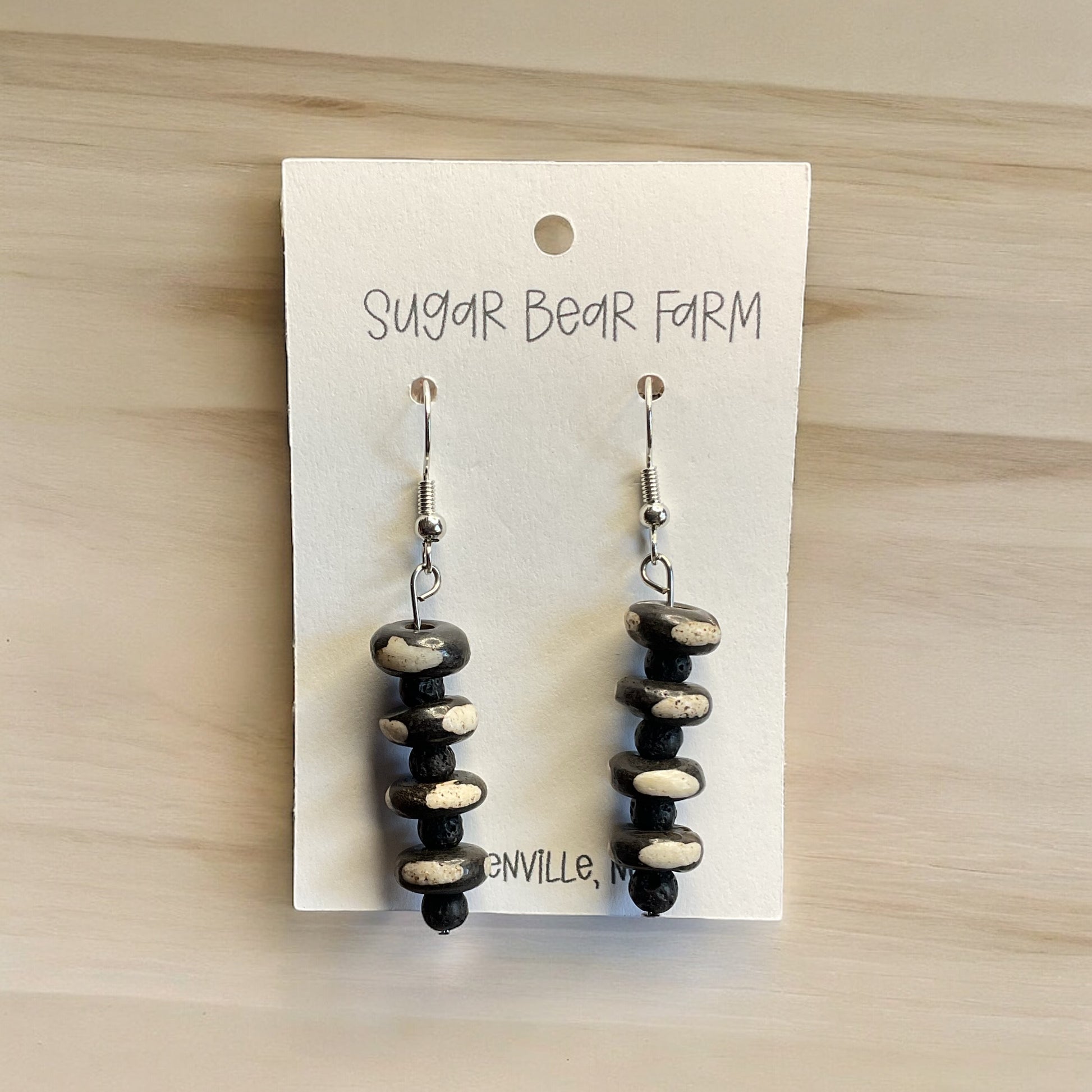 black and white bead mushroom earrings