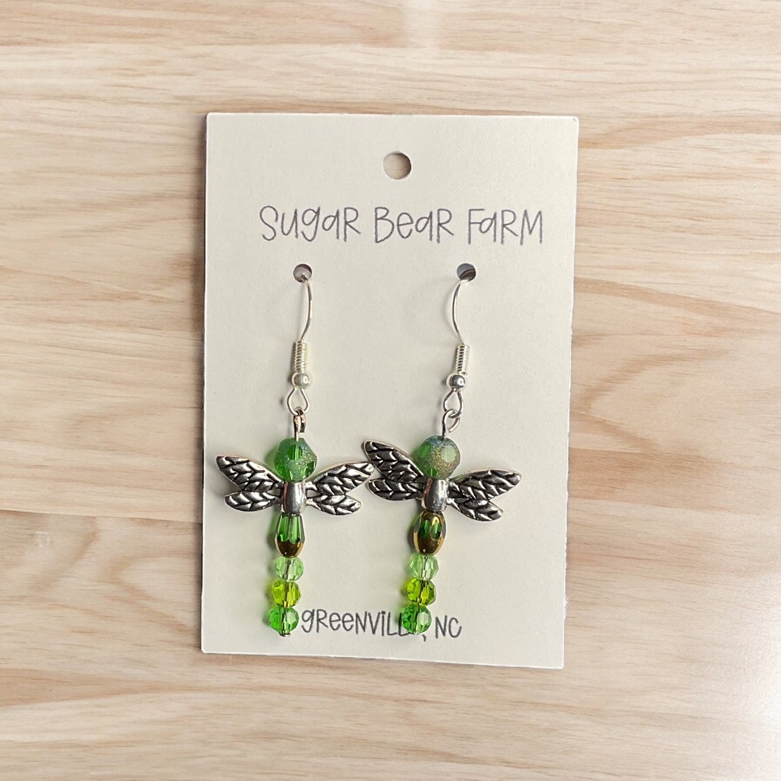 pair of green dragonfly earrings