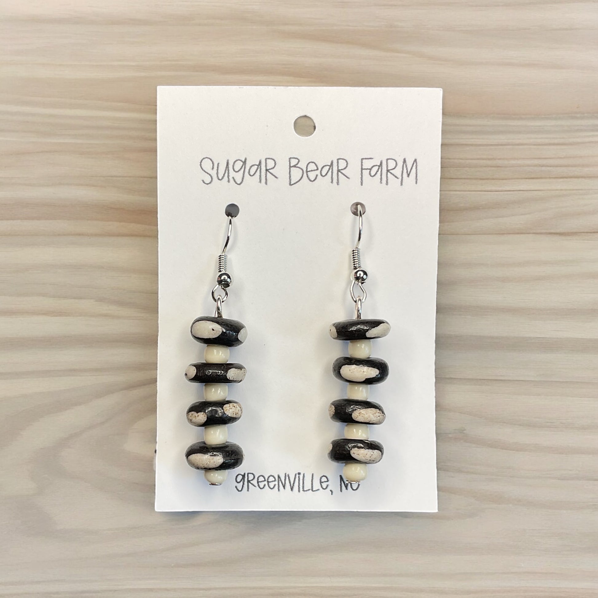 black and white bead mushroom earrings