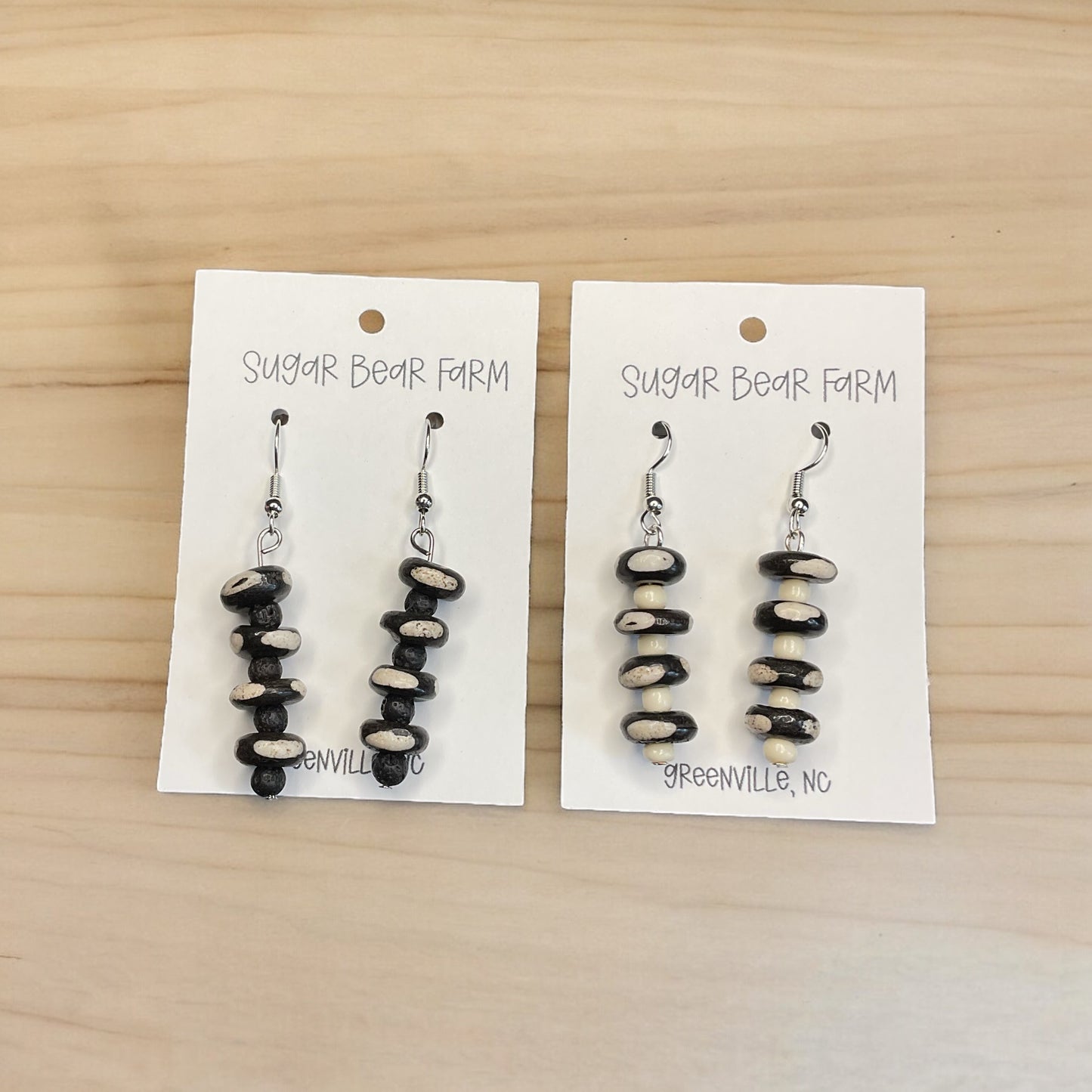 black and white bead mushroom earrings