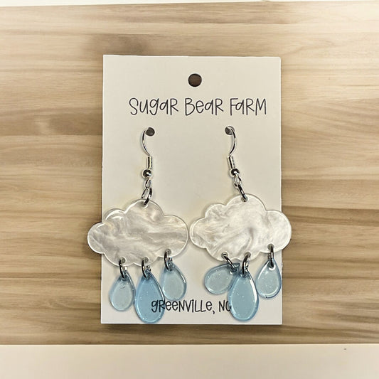 white cloud with raindrop earrings