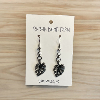 gunmetal monstera earrings