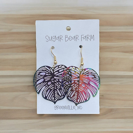 rainbow monstera earrings