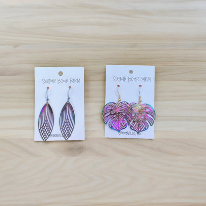 rainbow monstera and leaf earrings