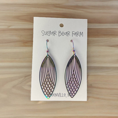 pair of rainbow leaf drop earrings