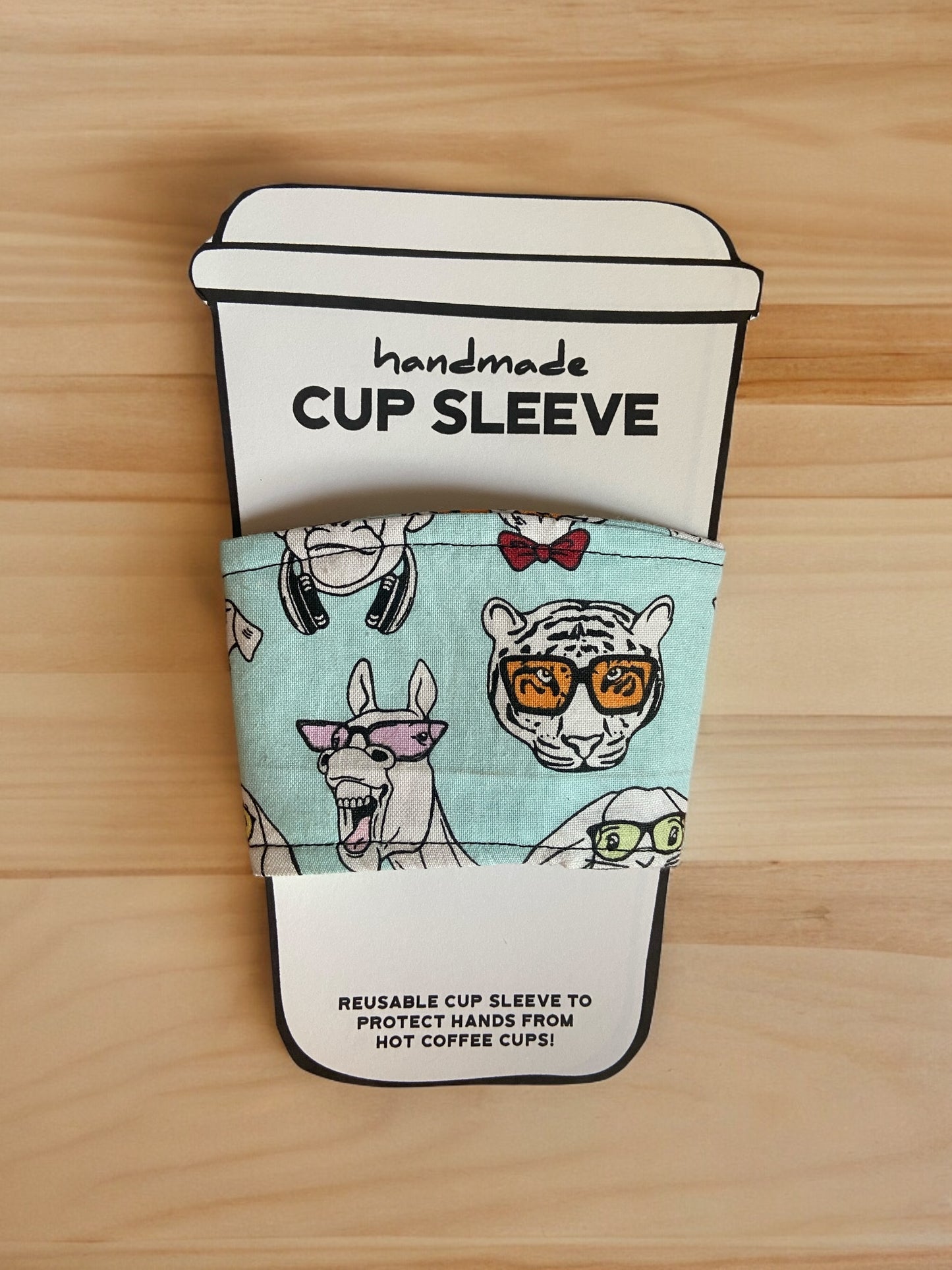 Animals in glasses coffee sleeve