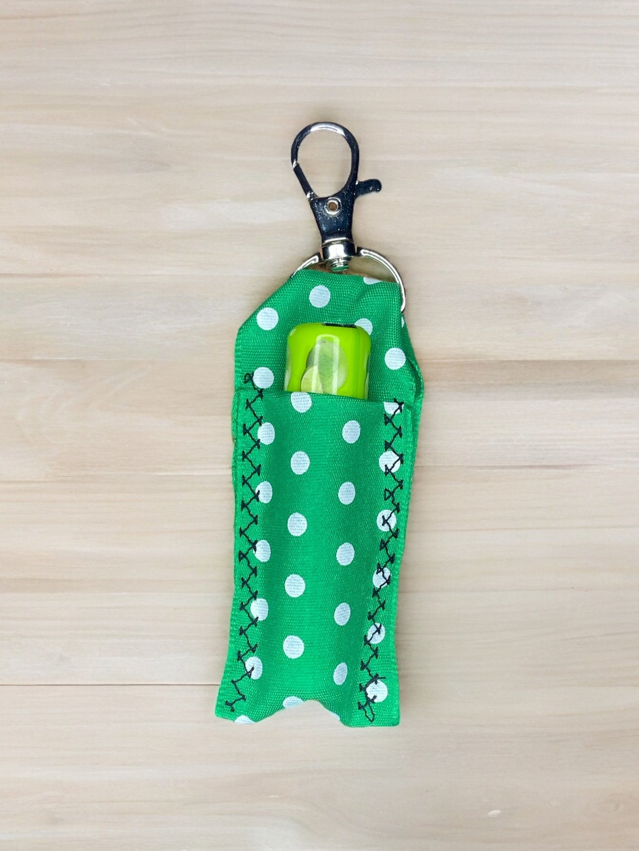 Lip Balm Holder Green with white dots Print