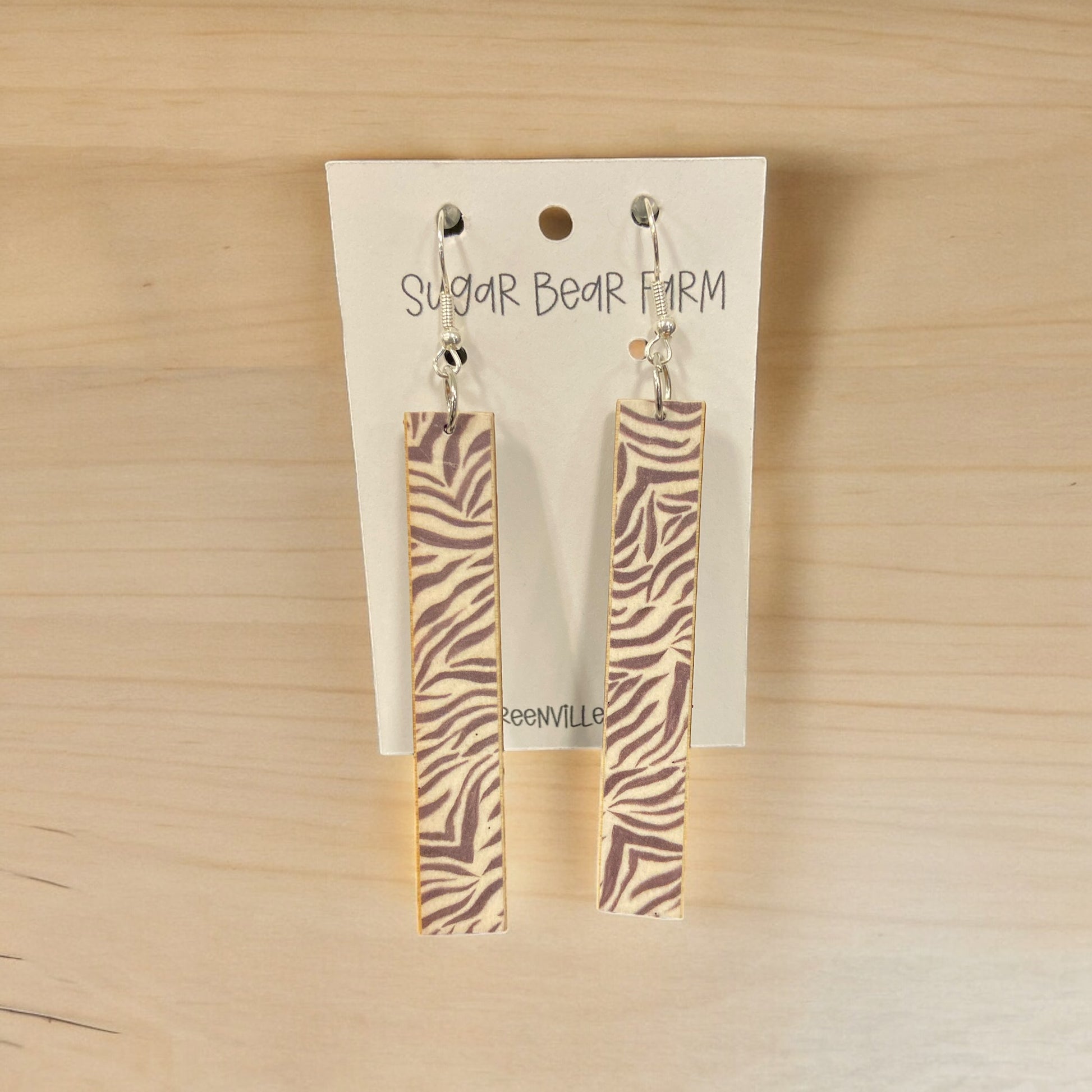 wooden zebra earrings