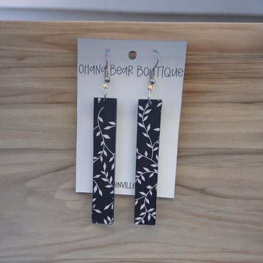 Pair of black and white wooden vine earrings