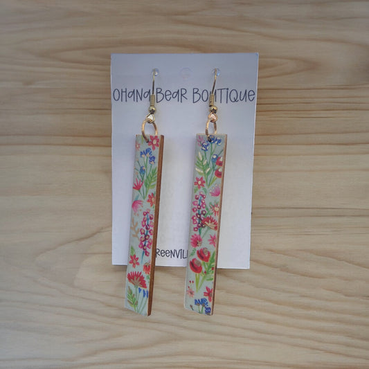 Floral Wooden Bar Earrings