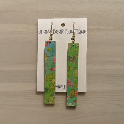 green cactus wooden earrings