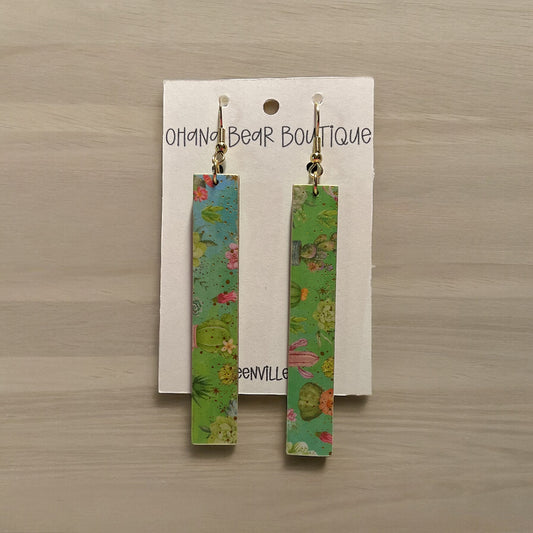 green cactus wooden earrings