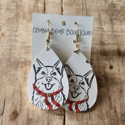 black and white corgi earrings