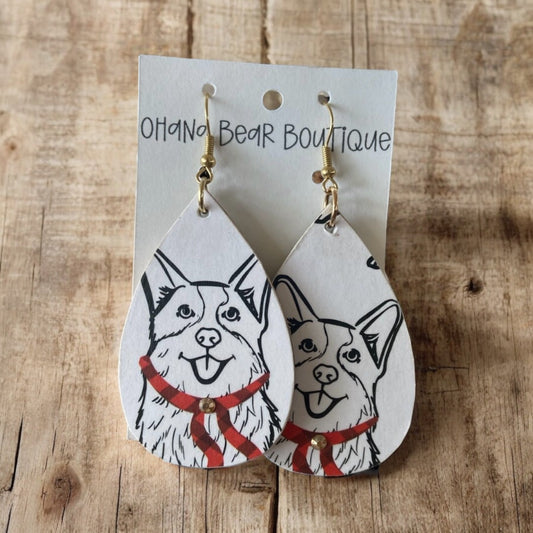 black and white corgi earrings