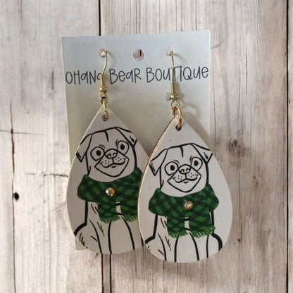 black and white pug earrings