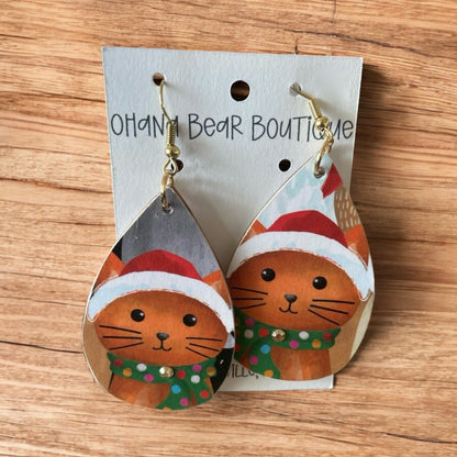 Christmas Cartoon Dog & Cat Earrings