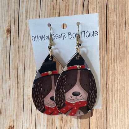 Christmas Cartoon Dog & Cat Earrings