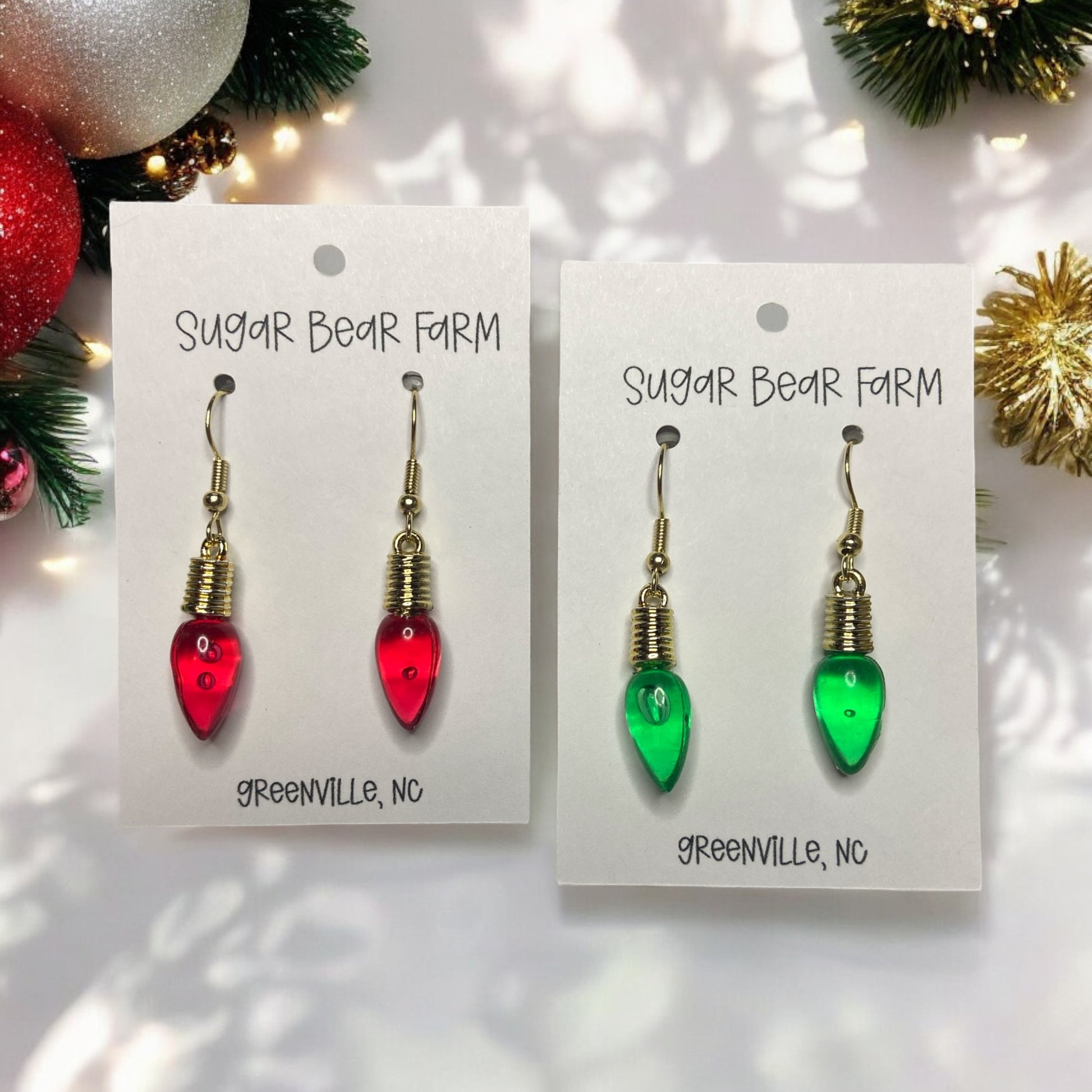 Two pairs of christmas light earrings