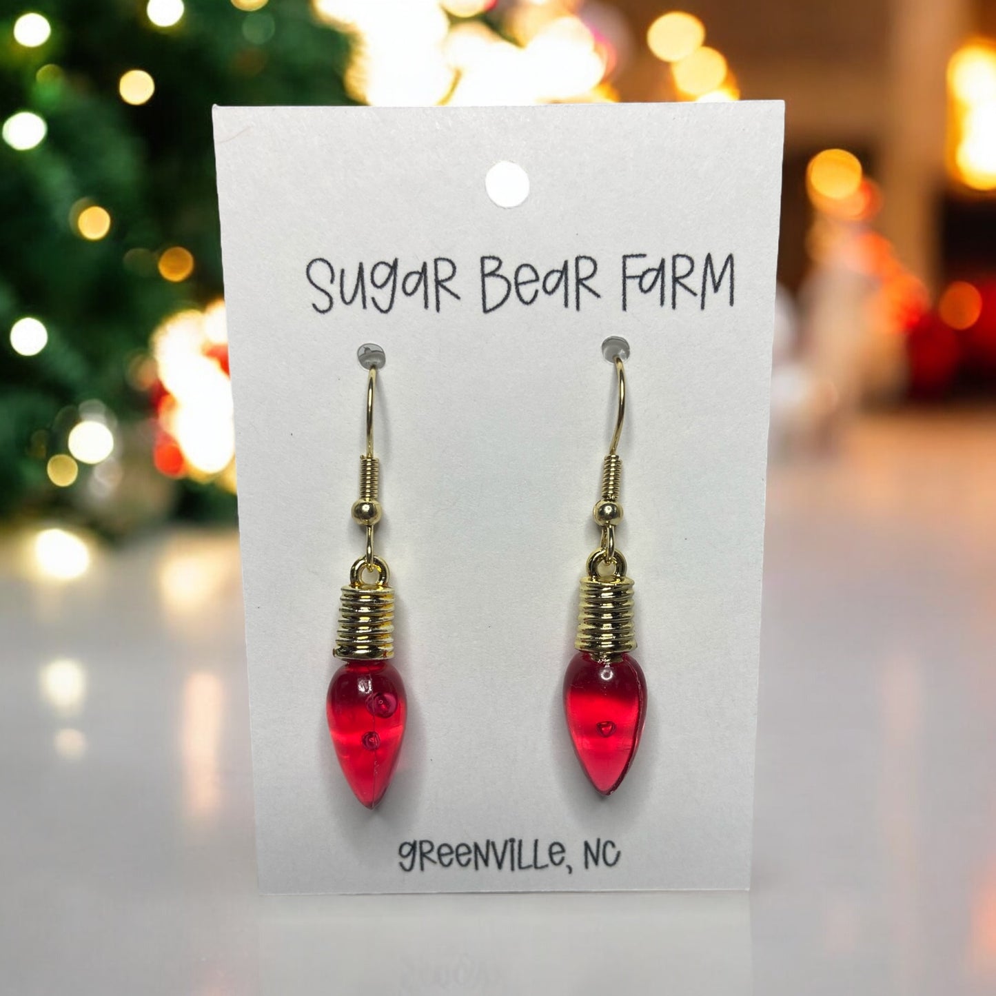 Red pair of Christmas light earrings