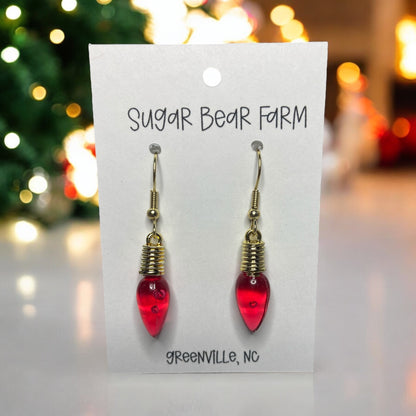 Red pair of Christmas light earrings