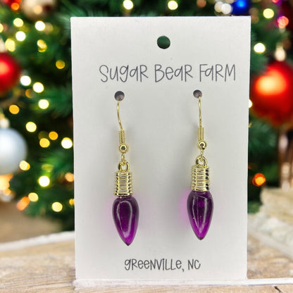 Purple pair of Christmas light earrings