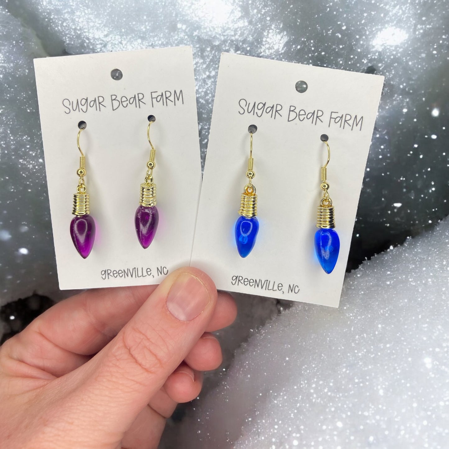 Two pairs of christmas light earrings