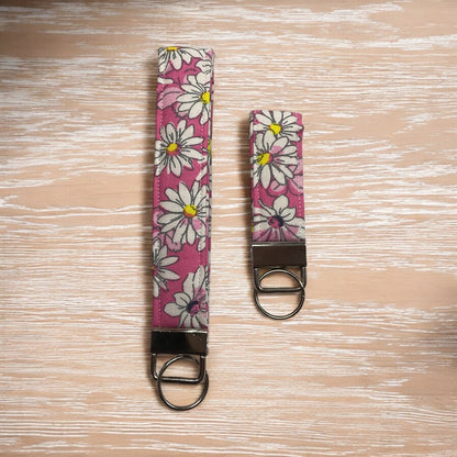 Pink with Daisies Wristlet and Keychain