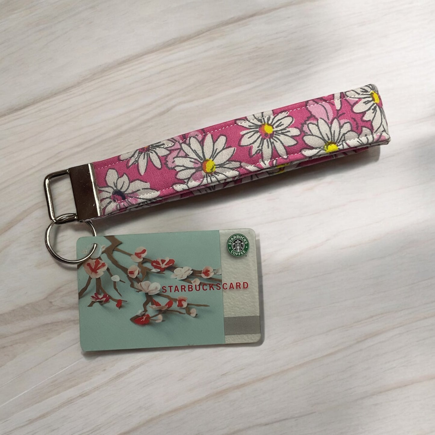 Pink with Daisies Wristlet and Keychain