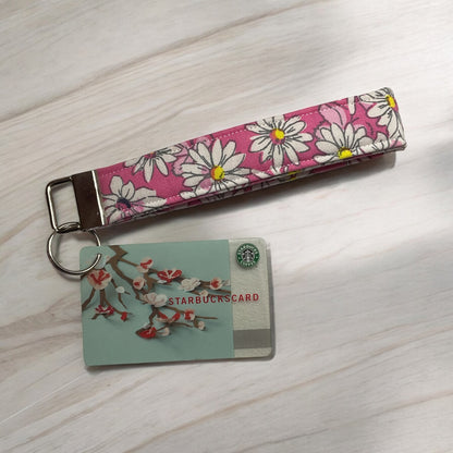 Pink with Daisies Wristlet and Keychain