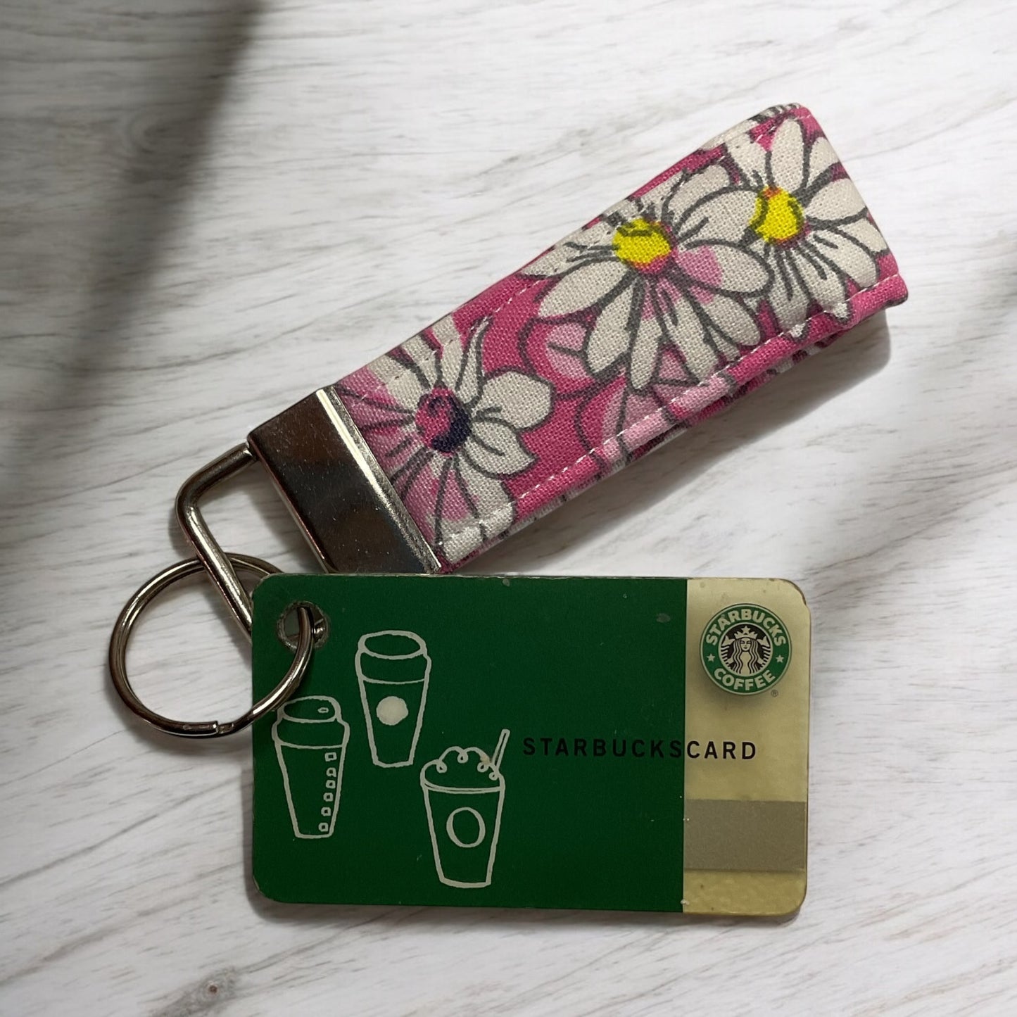 Pink with Daisies Wristlet and Keychain