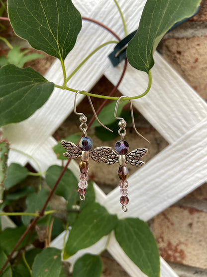 pink purple dragonfly earrings