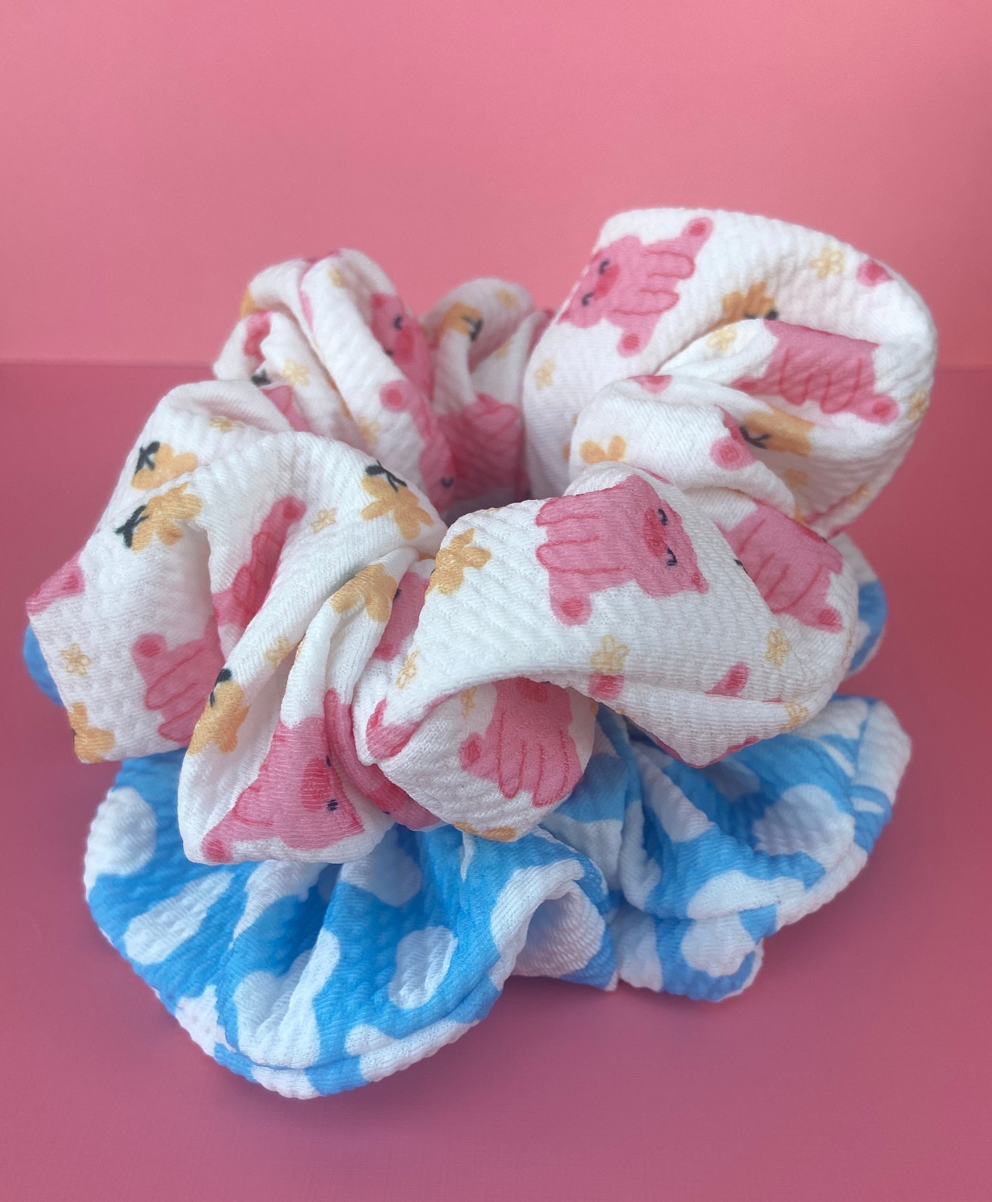 pink and white pig scrunchie