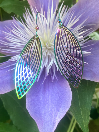 pair of rainbow leaf drop earrings